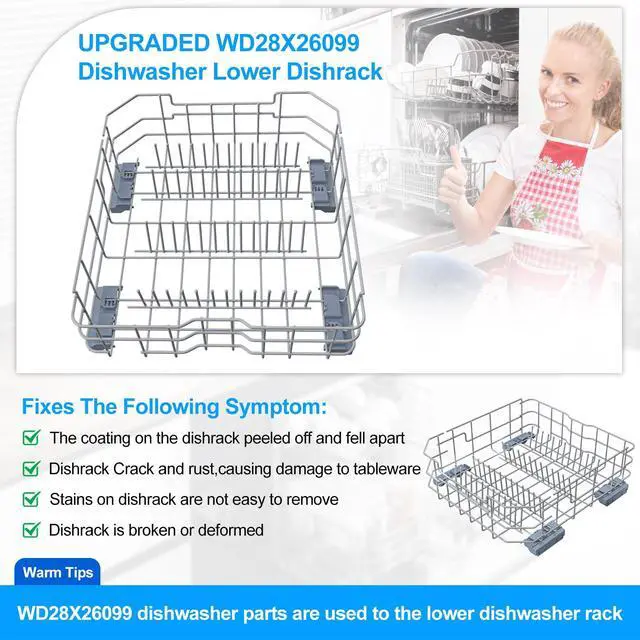 Alt view image 6 of 7 - UPGRADED WD28X26099 WD28X34744 Dishwasher Lower Rack Compatible with GE Dishwasher Rack Replacement Parts WD28X24396 WD28X22659 WD28X28918 GDF510PSM0SS GDF510PSD1SS GE Dishwasher Rack Parts with Wheel