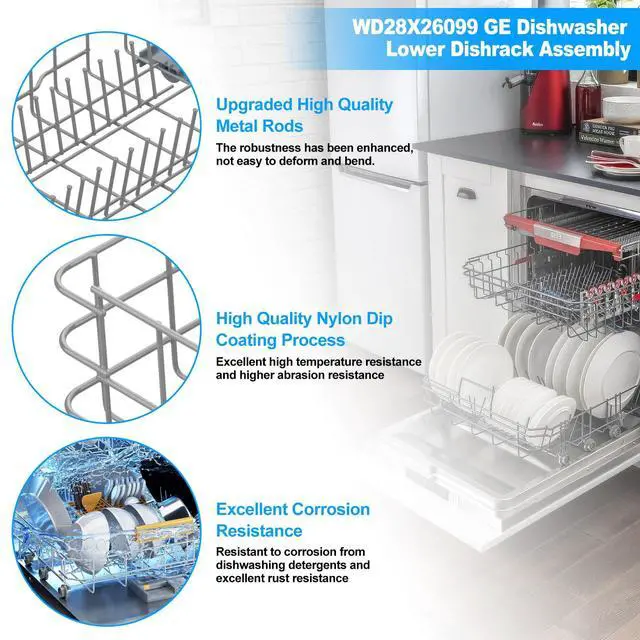 Alt view image 4 of 7 - UPGRADED WD28X26099 WD28X34744 Dishwasher Lower Rack Compatible with GE Dishwasher Rack Replacement Parts WD28X24396 WD28X22659 WD28X28918 GDF510PSM0SS GDF510PSD1SS GE Dishwasher Rack Parts with Wheel