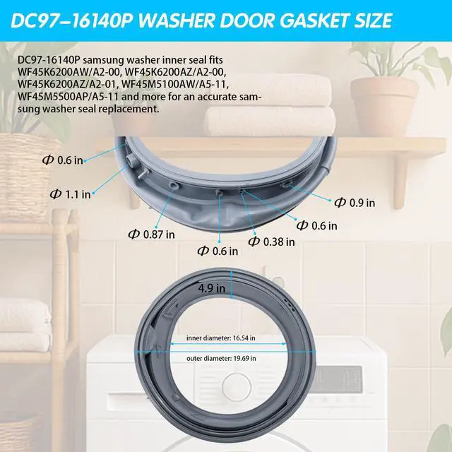 Alt view image 3 of 7 - WF45M5500AW/A5 WF45K6200AZ/A2 WF45K6200AW/A2 DC97-19755A Door Boot Seal | WF45M5500AP/A5 WF45M5500AZ/A5 WF50K7500AV/A2 WF45K6200A2 WF45K6200AW DC97-16140P; with spring clamp tool
