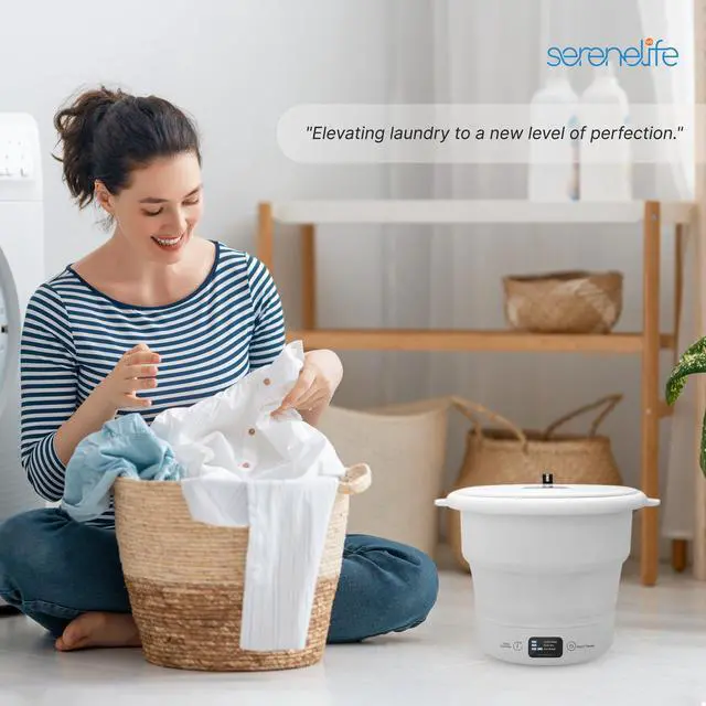 Alt view image 7 of 7 - Pure Clean Portable Washing Machine, Foldable Mini Washing Machine for Camping, Travel, RV & Small Spaces, Lightweight Bucket Washer with Timer & Lid, Up To 6.6 lb Capacity (White)