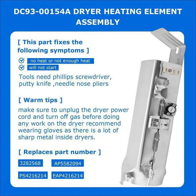 Alt view image 2 of 7 - DC93-00154A Dryer Heating Element Assembly - 3 Wire Duct Heater Replacement for SAMSUNG, Compatible with DC47-00032A AP5582094 PS4216214 AP4216214 PD00002235, Fits DV45K6500EV/A3