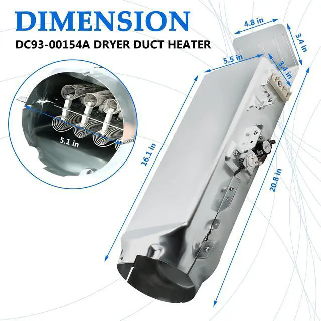 Alt view image 7 of 7 - DC93-00154A Dryer Heating Element Assembly - 3 Wire Duct Heater Replacement for SAMSUNG, Compatible with DC47-00032A AP5582094 PS4216214 AP4216214 PD00002235, Fits DV45K6500EV/A3