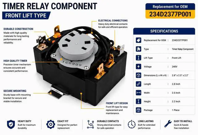 Alt view image 5 of 5 - 234D2377P001 TMDGM29 Dryer Control Timer Replacement For General Electric GTD45EASJ2WS GTD45EASJ0WS GTD45EASJ1WS
