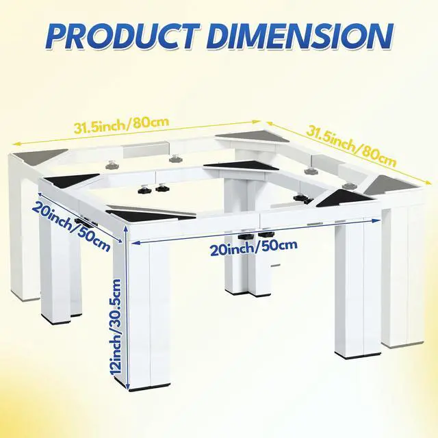 Alt view image 2 of 7 - 12 Inch Height All Steel Laundry Pedestal, 1000lbs Capacity White | Sturdy Washer Dryer Pedestal with Anti Slip Mat, Adjustable Size for All Washer and Dryer, Refrigerator