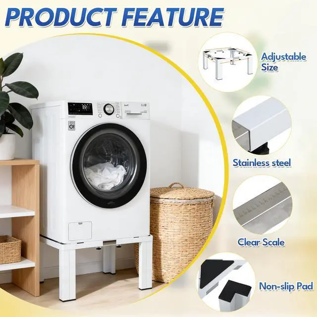 Alt view image 3 of 7 - 12 Inch Height All Steel Laundry Pedestal, 1000lbs Capacity White | Sturdy Washer Dryer Pedestal with Anti Slip Mat, Adjustable Size for All Washer and Dryer, Refrigerator