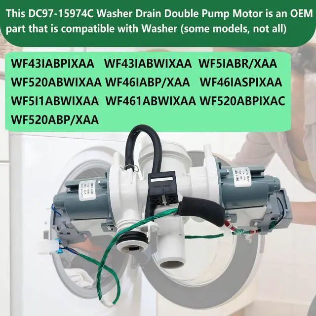 Alt view image 3 of 7 - DC97-15974C Washer Drain Double Pump Motor Compatible with Samsung WF Series | Replace PD00002016, 2024992 AP5324683, PS4221218, EAP4221218