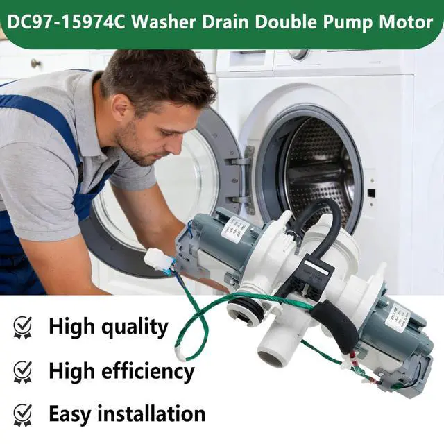 Alt view image 5 of 7 - DC97-15974C Washer Drain Double Pump Motor Compatible with Samsung WF Series | Replace PD00002016, 2024992 AP5324683, PS4221218, EAP4221218