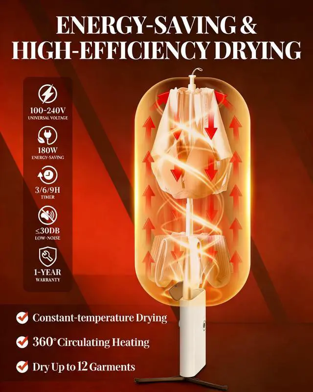 Alt view image 2 of 7 - Portable Dryer for Clothes, 3/6/9-Hr Timer, Fragrance Disc, UV Care Light | Mini Compact Foldable Clothes Dryer Machine, Low Noise, Energy Saving, for Laundry Apartment RV Hotel Dorm