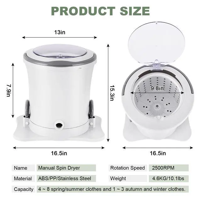 Alt view image 2 of 6 - Manual Clothes Dryer Portable Mini Dryer Compact Spinner Non Electric Laundry Washing Machine for RV, Camping, School, Apartment, Dorm