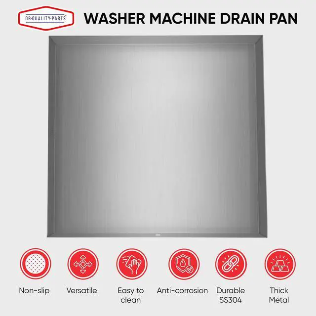 Alt view image 6 of 7 - 32" x 30" 2.5" Heavy Duty Washer Machine Drain Pan, Stainless Steel Fine (With Hole)