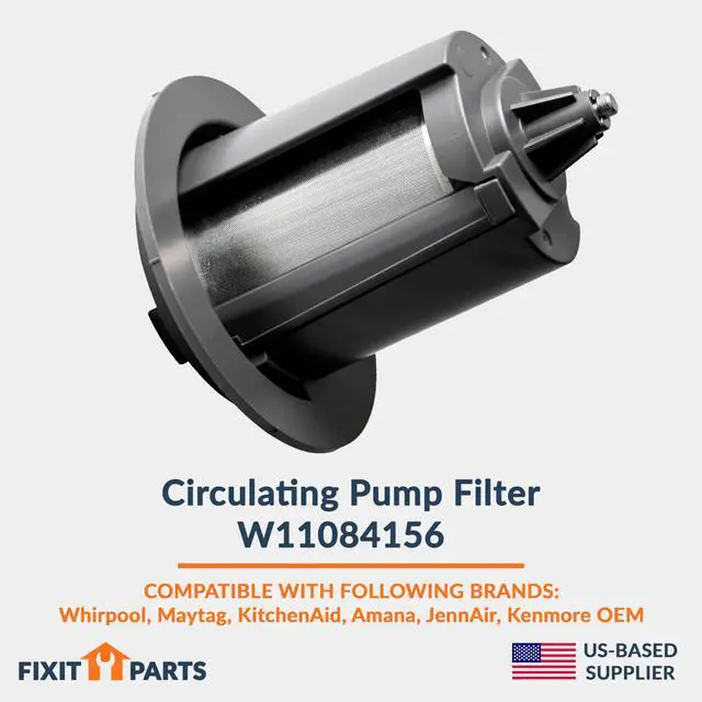 Alt view image 2 of 7 - US-Based Supplier W11084156 Circulating Pump Filter replaces W10713298 Compatible with Whirlpool, KitchenAid, Kenmore dishwashers 3.74" X 3.39"