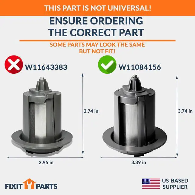 Alt view image 3 of 7 - US-Based Supplier W11084156 Circulating Pump Filter replaces W10713298 Compatible with Whirlpool, KitchenAid, Kenmore dishwashers 3.74" X 3.39"