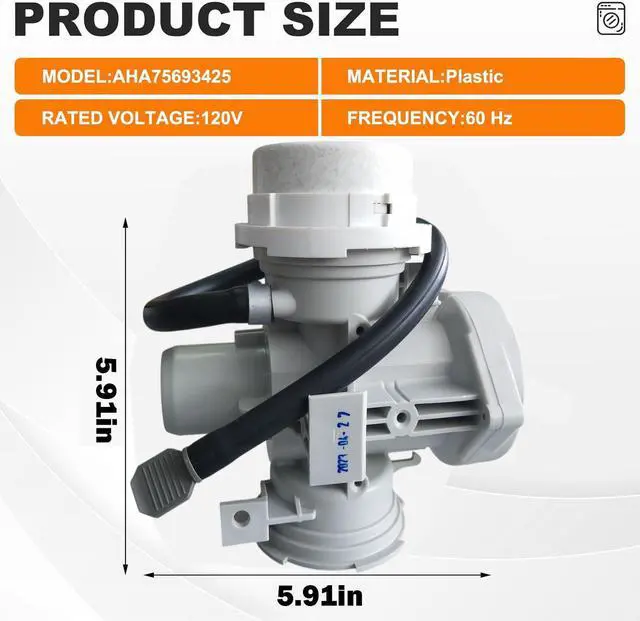 Alt view image 2 of 7 - NEW AHA75693425 Washer Drain Pump Assembly Compatible For LG Washer WM3700HVA/00 WM3700HWA/03 WM3400CW/00 Replacement AP6978815/PS12750085/EAP12750085