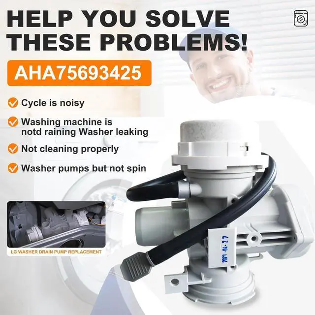 Alt view image 4 of 7 - NEW AHA75693425 Washer Drain Pump Assembly Compatible For LG Washer WM3700HVA/00 WM3700HWA/03 WM3400CW/00 Replacement AP6978815/PS12750085/EAP12750085