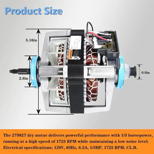 Alt view image 3 of 6 - Upgraded 5304529782 AP7034396 PS16620747 Dryer Motor Replacement | for Electrolux Frigidaire Compatible Part Number 5304529782 134693300 134693301 134693302 5304510568 7137115900