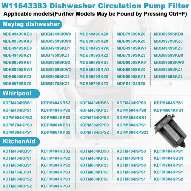 Alt view image 6 of 6 - W11643383 Dishwasher Circulation Pump Filter Replaces the W11108699 | Compatible with Whirlpool Maytag KitchenAid, Applicable to MDB4949SKB0, KDFM404KBS0, KDTM404KBS0, MDB4949SKB0 Etc