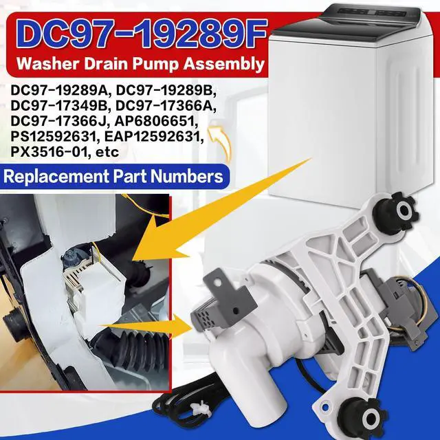 Alt view image 2 of 7 - WA45T3200AW/A4 WA45N3050AW/A4 Washer Drain Pump Fit for Sam-sung Top Loader | WA54M8750AV/A4 WA45T3400AV/A4 WA44A3405AV/A4 WA50M7450AW/A4, WA45M7050AW/A4 WA48H7400AW/A2 WA44A3405AW/A4 Washing Machine
