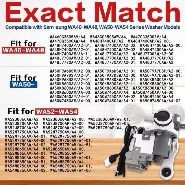 Alt view image 6 of 7 - WA45T3200AW/A4 WA45N3050AW/A4 Washer Drain Pump Fit for Sam-sung Top Loader | WA54M8750AV/A4 WA45T3400AV/A4 WA44A3405AV/A4 WA50M7450AW/A4, WA45M7050AW/A4 WA48H7400AW/A2 WA44A3405AW/A4 Washing Machine