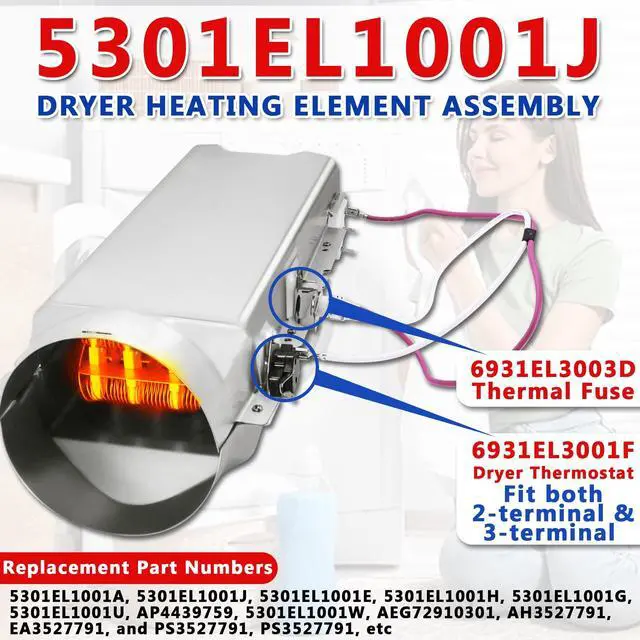 Alt view image 2 of 7 - DLE5955W DLE2350W DLE2350R Dryer Heating Element Fit for LG Models DLE3170W DLE3777E DLE2350R DLE3180W DLE2516W DLE3733S DLE2250W DLE3733D DLE5001W DLE3050W DLE3075W DLE2140W DLE2150R DLE2512W