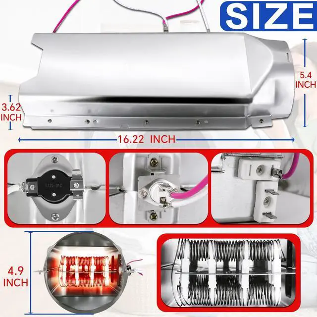 Alt view image 6 of 7 - DLE5955W DLE2350W DLE2350R Dryer Heating Element Fit for LG Models DLE3170W DLE3777E DLE2350R DLE3180W DLE2516W DLE3733S DLE2250W DLE3733D DLE5001W DLE3050W DLE3075W DLE2140W DLE2150R DLE2512W