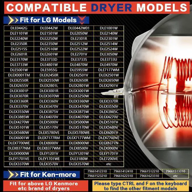 Alt view image 5 of 7 - DLE2301W DLE2101W DLE3050W Dryer Heating Element Kit Fit for LG Models DLE2301R DLE7177RM DLE4970W DLE7100W DLE2512W DLE2350W DLEX3250W DLE4870W DLE3777W DLEX7177RM DLEY1701WE DLE1310W & 6931EL3001F