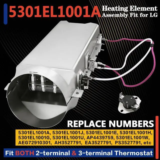 Alt view image 2 of 7 - DLE2301W DLE2101W DLE3050W Dryer Heating Element Kit Fit for LG Models DLE2301R DLE7177RM DLE4970W DLE7100W DLE2512W DLE2350W DLEX3250W DLE4870W DLE3777W DLEX7177RM DLEY1701WE DLE1310W & 6931EL3001F