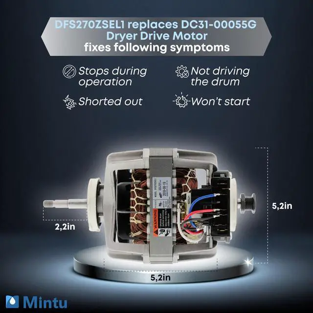 Alt view image 2 of 7 - DC31-00055G Induction Motor Replacement for Samsung DV45H6300EG/A3 DV45H6300EW/A3 DV45H6300GG/A3 DV45H6300GW/A3 DV45H7000EP/A3 DV45H7000EW/A2 DV45H7000GP/A3 DV45H7000GW/A2 DV45H7200EW/A2 Dryer