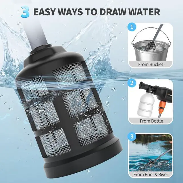 Alt view image 3 of 7 - Cordless Portable Washer, Handheld Washer with 3 Adjustable Modes, 6-in-1 Nozzle, 23FT High-Elastic Hose for Car Cleaning, Patio, Garden, Driveway & Outdoor Use (Black)