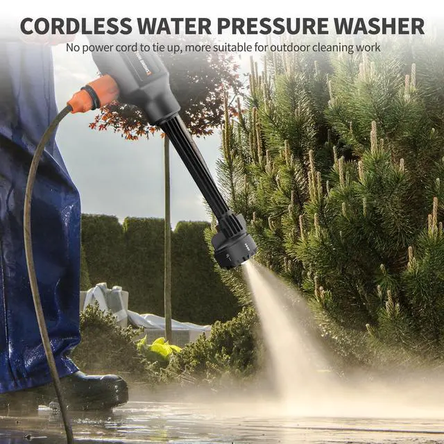 Alt view image 6 of 7 - Cordless Portable Washer, Handheld Washer with 3 Adjustable Modes, 6-in-1 Nozzle, 23FT High-Elastic Hose for Car Cleaning, Patio, Garden, Driveway & Outdoor Use (Black)