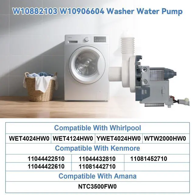 Alt view image 4 of 7 - W10882103 W10906604 Washing Machine Drain Pump, Compatible With Whirlpool/Kenmore/Amana Washer, Direct Replacement For AP6036154, PS11769645, EAP11769645, W10882103, W10906604, W11176426 Water Pump