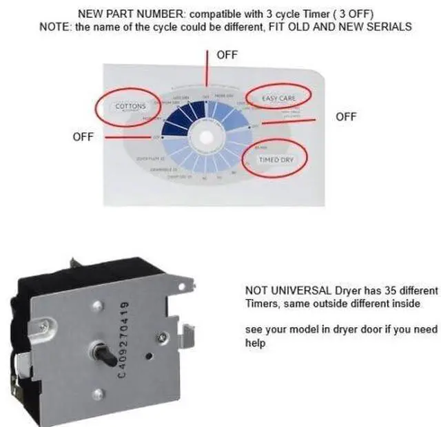 Alt view image 3 of 4 - TMD1EM35 Compatible with Dryer TIMER Fits Old Numbers TMD1EM35, 234D2377P005