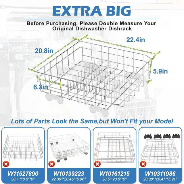 Alt view image 2 of 7 - W10728159 Dishwasher Lower Rack Stainless Steel for Maytag Dishwasher Rack | W10525646 W10082825 KDTE104ESS1 Kitchen Aid Dishwasher Rack Replacement Parts,Whirlpool W10728159 Dish Rack With Wheels