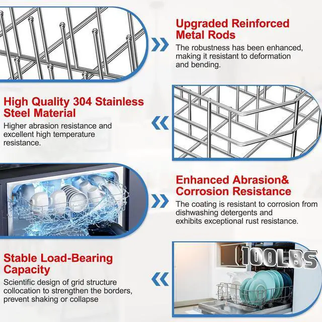 Alt view image 4 of 7 - W10728159 Dishwasher Lower Rack Stainless Steel for Maytag Dishwasher Rack | W10525646 W10082825 KDTE104ESS1 Kitchen Aid Dishwasher Rack Replacement Parts,Whirlpool W10728159 Dish Rack With Wheels