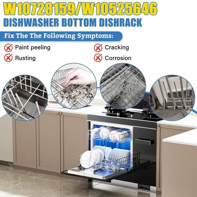 Alt view image 7 of 7 - W10728159 Dishwasher Lower Rack Stainless Steel for Maytag Dishwasher Rack | W10525646 W10082825 KDTE104ESS1 Kitchen Aid Dishwasher Rack Replacement Parts,Whirlpool W10728159 Dish Rack With Wheels
