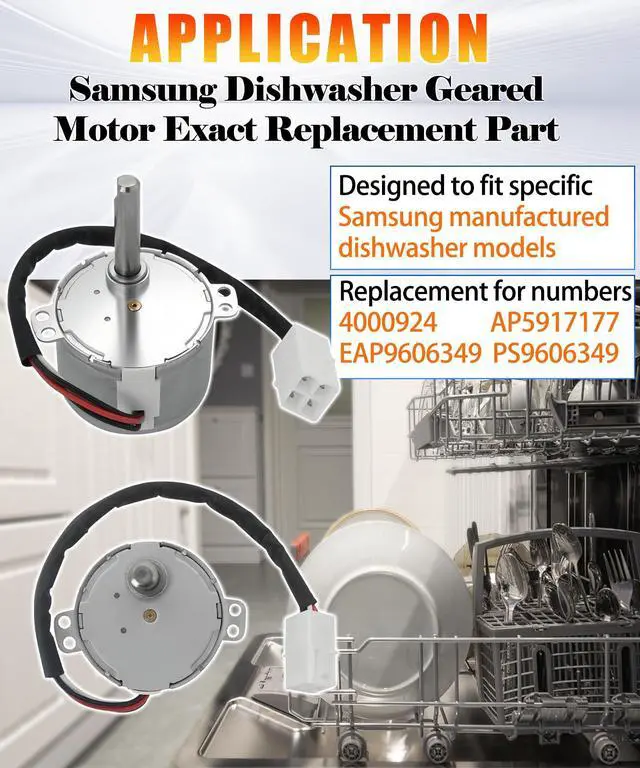 Alt view image 2 of 7 - DD31-00013B Motor for Samsung Dishwasher WaterWall Spray Arm Motor SRM-36HR | SRM-36HR Replacement Part, Geared Motor, with DD62-00053A Shaft Seal, 4000924, AP5917177, PS9606349, EAP9606349