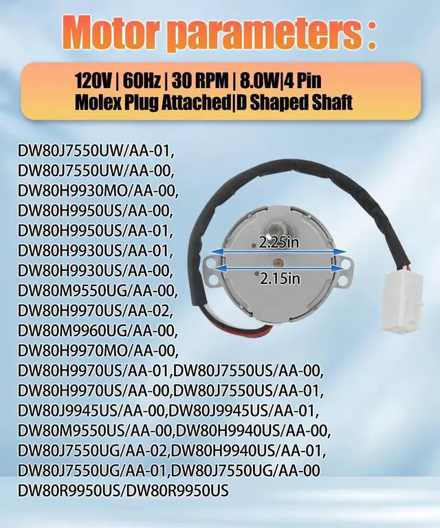 Alt view image 5 of 7 - DD31-00013B Motor for Samsung Dishwasher WaterWall Spray Arm Motor SRM-36HR | SRM-36HR Replacement Part, Geared Motor, with DD62-00053A Shaft Seal, 4000924, AP5917177, PS9606349, EAP9606349
