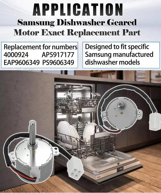 Alt view image 2 of 7 - DD31-00013B for Samsung Dishwasher Geared Motor Exact Replacement Part kit | SRM-36HR Replacement Part, with DD62-00053A Motor Shaft Seal, 4000924, AP5917177, EAP9606349, PS9606349