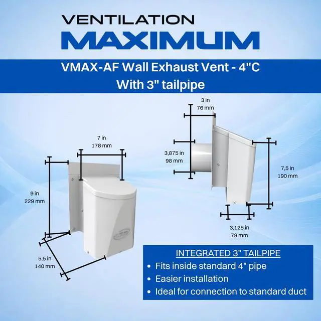 Alt view image 2 of 6 - Ventilation AF4-C 4 Inch Outdoor Wall Dryer Vent Cover Exterior Bathroom Exhaust Fan & HVAC Intake/Exhaust, Energy-Saving, Galvanized Steel, Weatherproof - Black