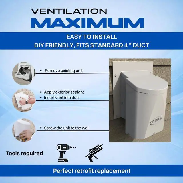 Alt view image 4 of 6 - Ventilation AF4-C 4 Inch Outdoor Wall Dryer Vent Cover Exterior Bathroom Exhaust Fan & HVAC Intake/Exhaust, Energy-Saving, Galvanized Steel, Weatherproof - Black