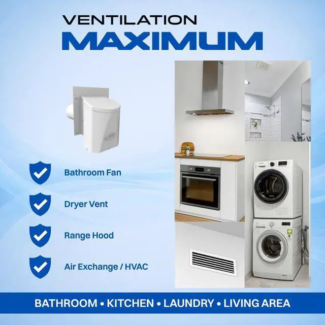 Alt view image 6 of 6 - Ventilation AF4-C 4 Inch Outdoor Wall Dryer Vent Cover Exterior Bathroom Exhaust Fan & HVAC Intake/Exhaust, Energy-Saving, Galvanized Steel, Weatherproof - Black