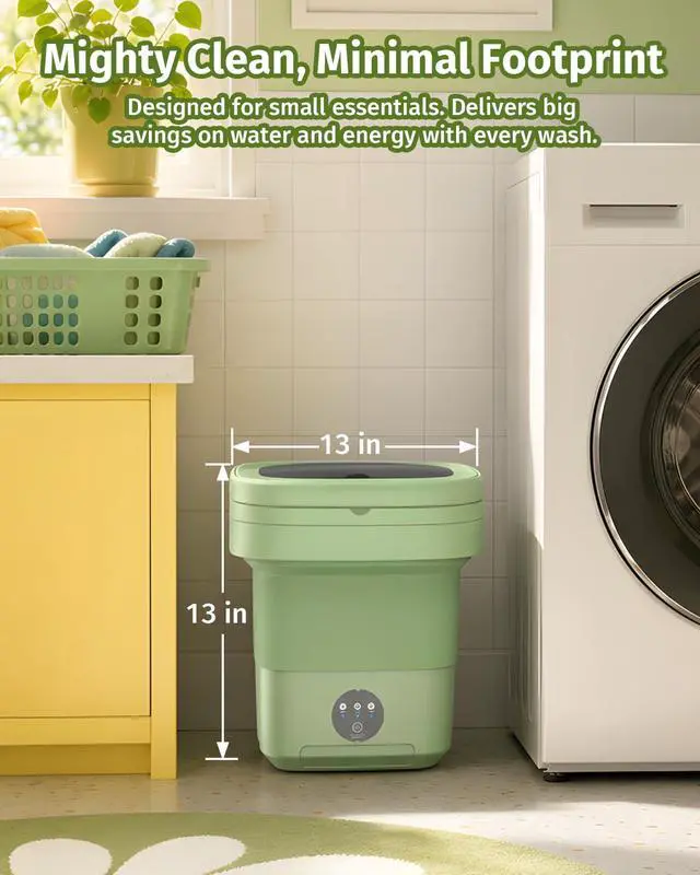 Alt view image 5 of 7 - Portable Washing Machine, Folding 20L Mini Washer and Spin-Dryer | 3 modes with deep cleaning. Compact for apartments, dorms, home, RV, and travel. For small clothes and delicates. Green