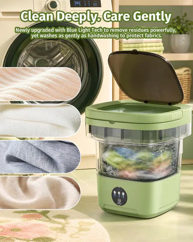 Alt view image 6 of 7 - Portable Washing Machine, Folding 20L Mini Washer and Spin-Dryer | 3 modes with deep cleaning. Compact for apartments, dorms, home, RV, and travel. For small clothes and delicates. Green