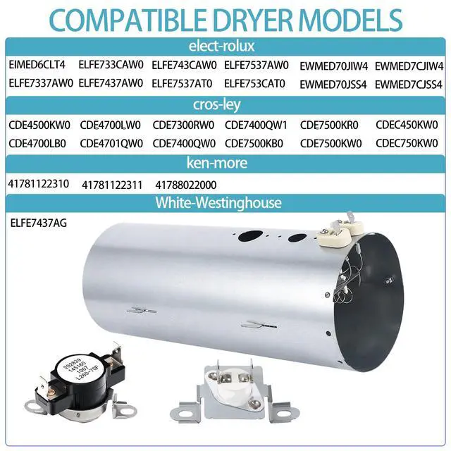 Alt view image 3 of 7 - EIMED60LT4 FFQE5000QW1 Dryer Heating Element for frigi-daire elect-rolux | FAQE7077KB0 FFRE1001PW0 LAQE7011KW0 FFSE5115PW3 FAQE7017KR0 EFDE317TIW1 EFME517STT0 EFME617STT0 EFME627UIW1 EIMED60JIW6