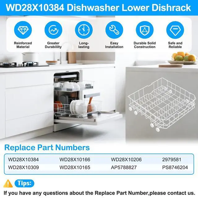Alt view image 3 of 6 - Upgraded WD28X10384 WD28X10309 Dishwasher Lower Rack Compatible with GE Dishwasher Rack Replacement Parts,WD28X10166 WD28X10165 General Electric Dishwasher Parts Bottom Rack GLD4560V00SS with Wheels