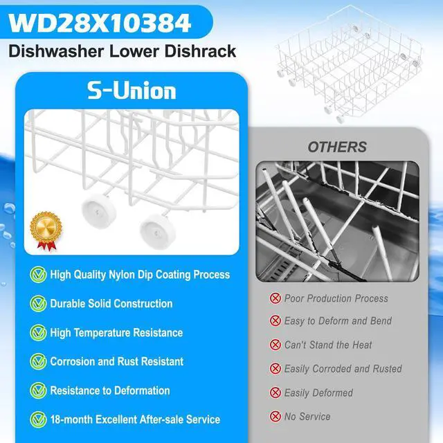 Alt view image 6 of 6 - Upgraded WD28X10384 WD28X10309 Dishwasher Lower Rack Compatible with GE Dishwasher Rack Replacement Parts,WD28X10166 WD28X10165 General Electric Dishwasher Parts Bottom Rack GLD4560V00SS with Wheels