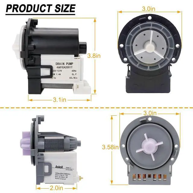 Alt view image 6 of 6 - AHA72973309 Washer Drain Pump Motor Fit for LG Washing Machines | AHA72973309 Drain Pump Motor, Replace PS7788830 AP5676608, ONLY 2 Motors