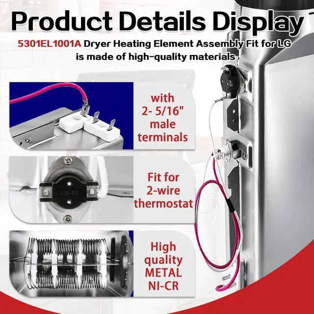 Alt view image 3 of 7 - DLE3733W DLE3777W DLE2516W Dryer Heating Element Fit for LG DLE~ Models | DLE7177WM DLE2532W DLE5977S, DLE9577WM DLE0332W DLEX7177WM, DLE8377WM DLE3777E DLE3733S, DLE2240W DLE5977B DLEX7177RM DLE5977