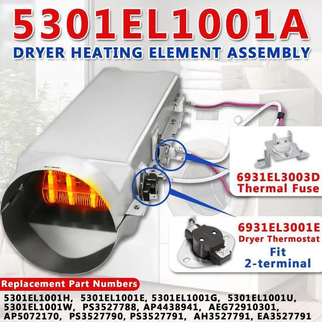 Alt view image 2 of 7 - DLE3733W DLE3777W DLE2516W Dryer Heating Element Fit for LG DLE~ Models | DLE7177WM DLE2532W DLE5977S, DLE9577WM DLE0332W DLEX7177WM, DLE8377WM DLE3777E DLE3733S, DLE2240W DLE5977B DLEX7177RM DLE5977