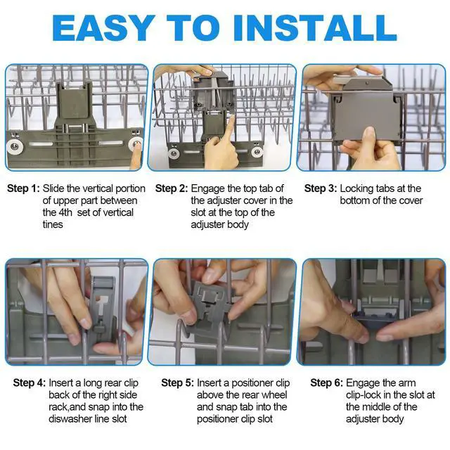Alt view image 5 of 7 - Upgraded WPW10546503 KDPE234GPS0 Dishwasher Top Rack Adjuster & Upgraded Dishwasher Adjuster Housing W10195372 W10195373 For KitchenAid Dishwasher Part Upper Part W10546503 KDTE334GPS0