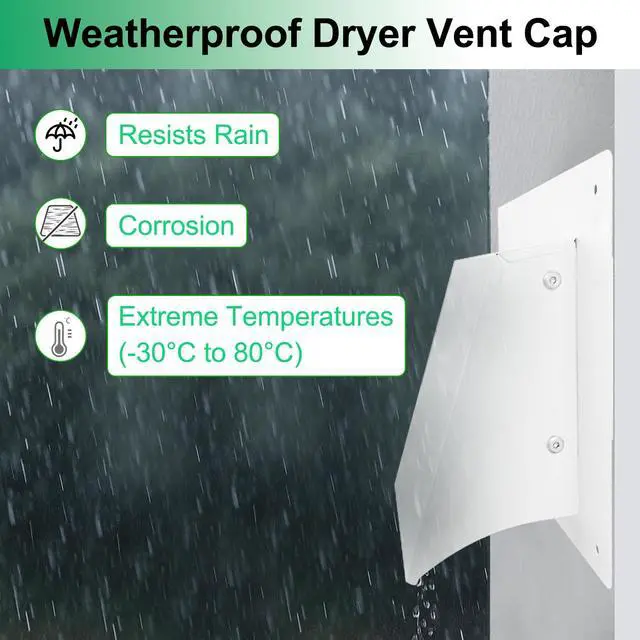 Alt view image 3 of 7 - 8 Inch White Exterior Dryer Vent Cover Outside, Wall Vent Cover Outdoor Hooded Wall Vent with Backdraft Damper for Dryer Kitchen Bathroom Range Hood HVAC Duct Vent, Galvanized Steel